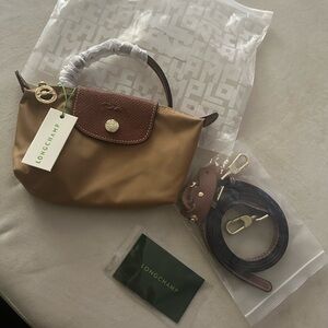 Longchamp Tan and Brown Le Pliage Mini Top-Handle Crossbody